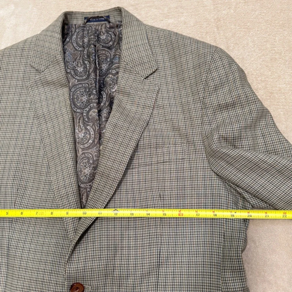 Ralph Lauren Silk Wool Houndstooth‎ Blazer Grey Blue 40R Dillard's Sport Coat